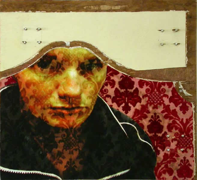 Selfportrait. 2005. Mixed media on wood. 55 x 59 cm