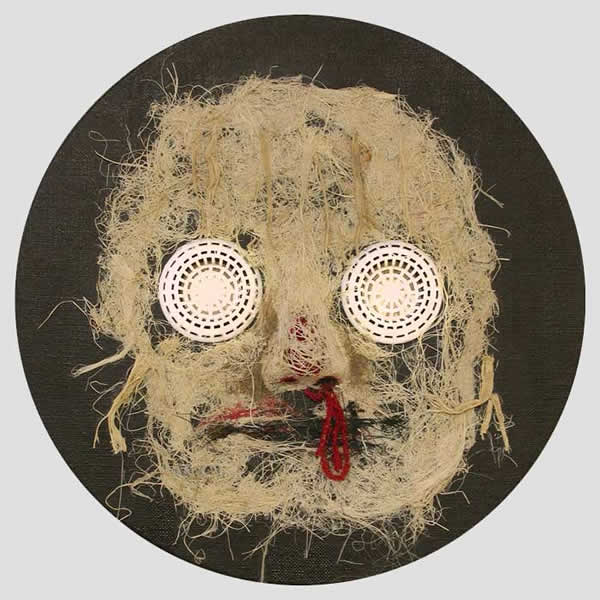 Selfportrait. 2011. Mixed media on cavas. Diameter 39 cm